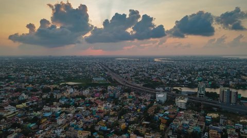 Day to Night - Hyperlapse

Aerial View of Chennai City during lowlight situation, dusk to night. 