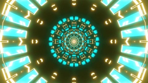 Abstract Neon Kaleidoscope Background. Motion Graphics Pattern. 4K Fractal Animation.