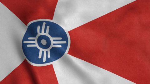 Wichita city flag, Kansas, waving in the wind