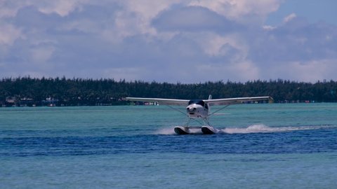 Float plane landing near Le Morne in Mauritius