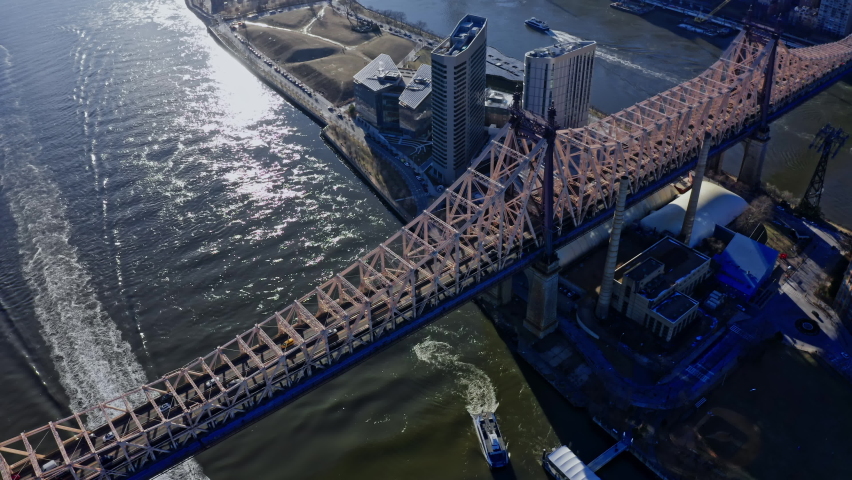 Flying alongside Queensboro Bridge towards Manhattan