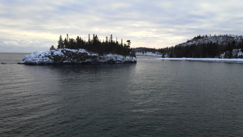 Winter landscape North Shore Minnesota snowy island at Split Rock state park