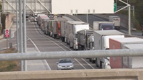 Sarnia, Ontario ,Canada February 11 2022 Convoy of Truckers protest blocking Canada USA border due COVID vaccine mandate