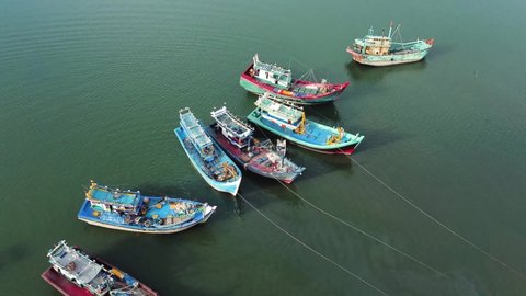 4K Video Footage From Air, Fisherman Boat is Parked at Lampulo Harbor, Banda Aceh City, Aceh Province