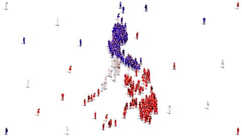 Philippines Map and Flag. A large group of people in the Philippines flag color form to create the map. 4K Animation Video.