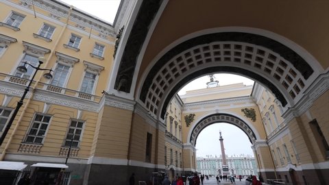 4K Footage, Arch on the background of the Hermitage in the center of St. Petersburg 
