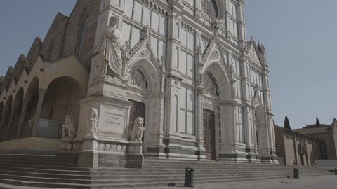 Empty stairs in front of Santa Croce Church with Dante statue in Florence