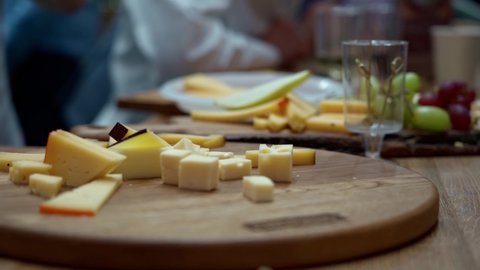 Free tasting of various types of cheeses