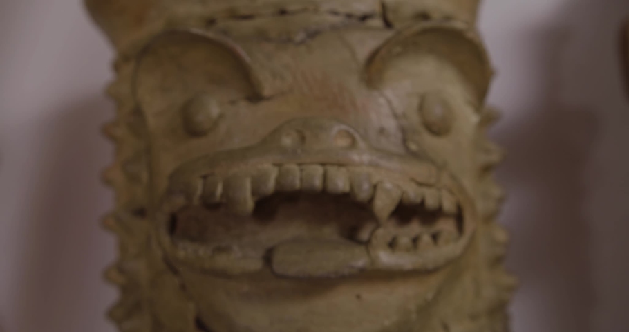 Close up museum pieces. Mayan art. Close up Mayan archaeological museum pieces.