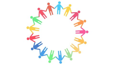 SDGs Loop animation of people holding hands rotating, 17 colors specified