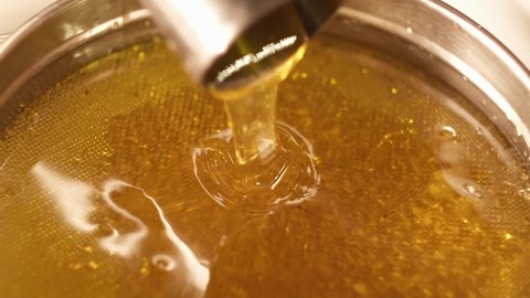 Harvesting Natural Honey During Extracting Process, Food Production Industry