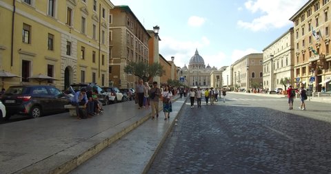 Rome, Italy. - September 30, 2019. Walk along the Lungotevere Castello overlooking the Basilica di San Pietro.