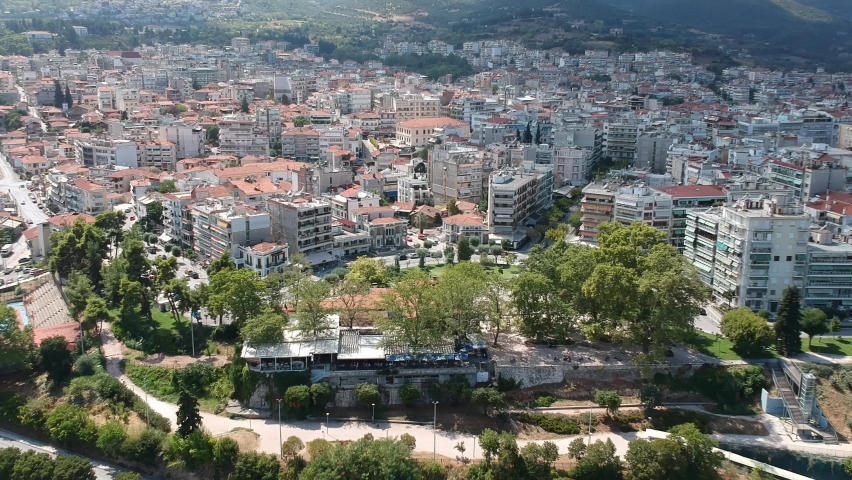 Aerial panoramic view of Veria city, Central Macedonia, Greece.