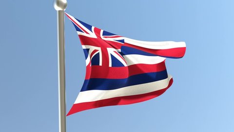 Hawaii flag on flagpole. HI flag fluttering in the wind. USA.