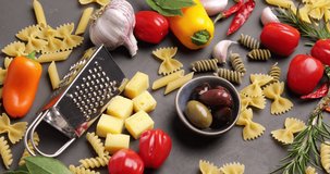 Italian food with various pasta, rotate