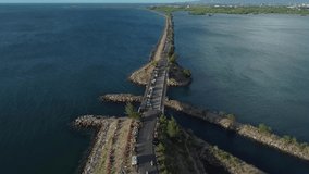 Aerial 4K video footage of the road connecting Ulee Lheue and Kampung Jawa