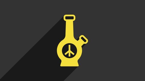 Yellow Glass bong for smoking marijuana or cannabis icon isolated on grey background. 4K Video motion graphic animation.