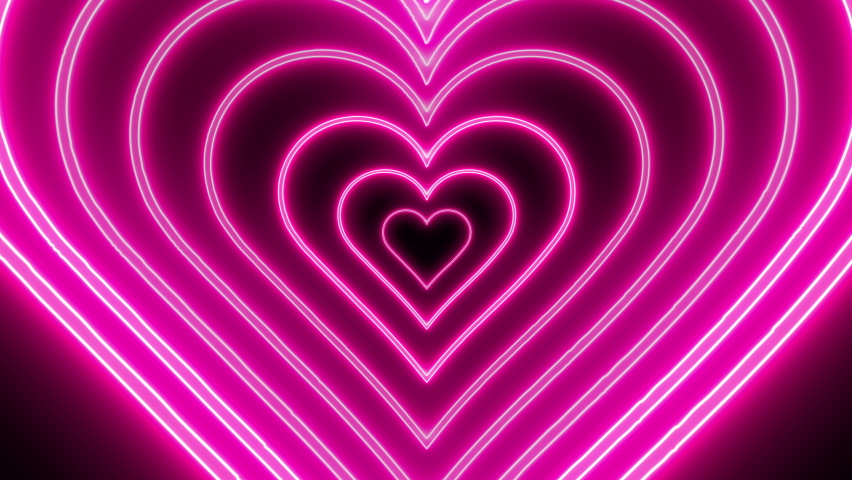 Neon Line Light Radial Concentric Heart Shapes Flashing Pattern Loop  Pink colored bright glowing led light lines Creative heart pattern background template for design Valentine