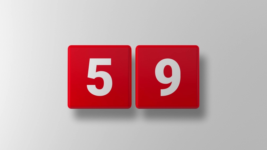 
Countdown. Countdown 60 seconds. Countdown minute. Countdown on glossy red box. Red cube. White background. 3D. 3D Rendering Royalty-Free Stock Footage #1086899579