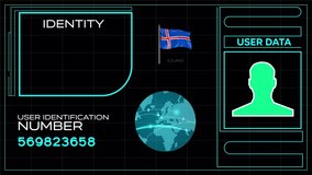 Iceland user identification system animation video footage. User identity video template with tracking identification number. 