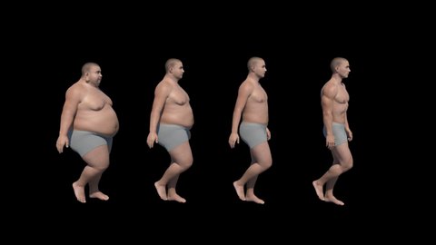 gradation of male bodies from thin to full, animation, transparent background
