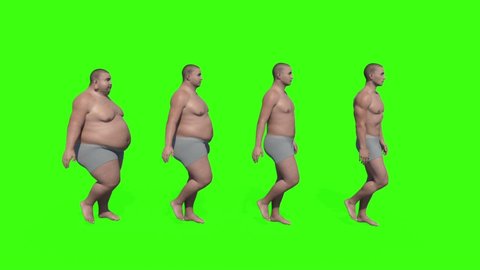 gradation of male bodies from thin to full, animation, green screen