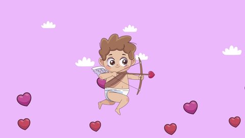 cupid angel with arch and hearts animation , 4k video animated