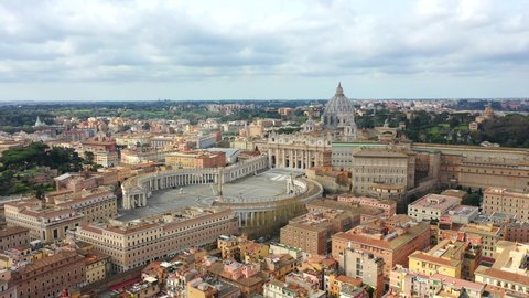 St. Peter's Basilica, Vatican City, Rome.
Aerial view of the Vatican and St. Peter's Square taken from the drone. Center city of Roma, Italy.