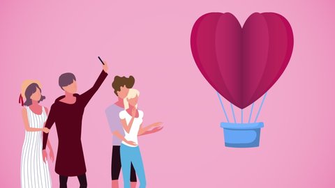 lovers couples and heart balloon helium ,4k video animated