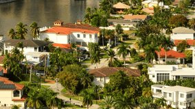 Rich Miami mansion homes. 4k aerial drone video 7x zoom