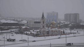 City Barnaul view of the city and church, Altai, Russia.