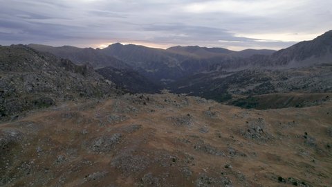Drone Shot of the mountain landscape from andorra in the Pyrenees at Sunrise  Alpine Zone Vall del Madriu-Perafita-Claror