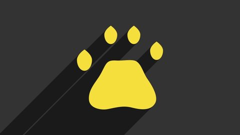 Yellow Bear paw footprint icon isolated on grey background. 4K Video motion graphic animation.