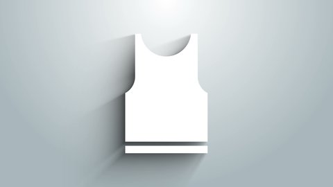 White Sleeveless T-shirt icon isolated on grey background. 4K Video motion graphic animation.