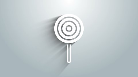 White Lollipop icon isolated on grey background. Candy sign. Food, delicious symbol. 4K Video motion graphic animation.