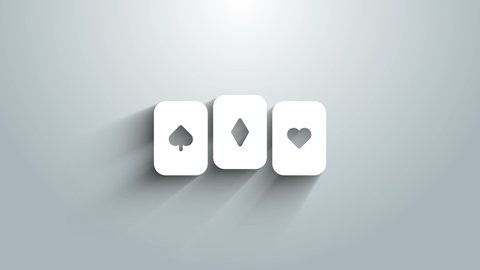 White Playing cards icon isolated on grey background. Casino gambling. 4K Video motion graphic animation.