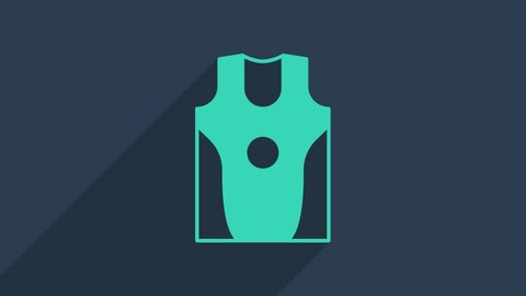 Turquoise Boxing jersey and t-shirt icon isolated on blue background. 4K Video motion graphic animation.