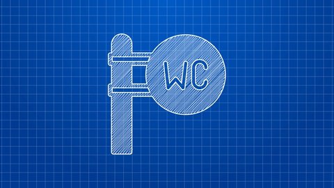 White line Toilet icon isolated on blue background. WC sign. Washroom. 4K Video motion graphic animation.