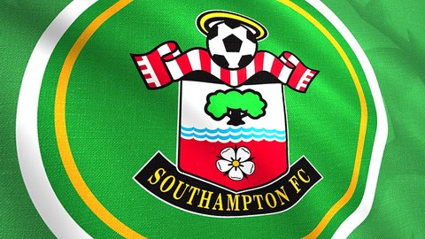 The emblem of Southampton FC .Motion.A bright canvas with a football team .Use only for editorial.