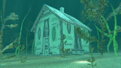 Underwater Mortgage: A 3D animation related to the phenomenon of home mortgages being higher than the actual value of the home.