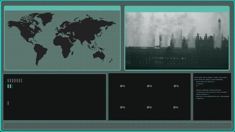 Monitor Industrial plants emit smoke into the air. Greenhouse effect HUD concept