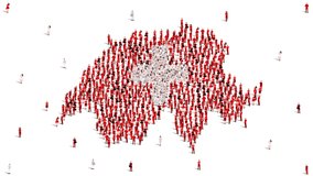 Switzerland Map and Flag. A large group of people in the Switzerland flag color form to create the map. 4K Animation Video. - Powered by Shutterstock - Get 15% off with code: PIKWIZARD15