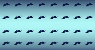 Animation of red bowties over repeated moustaches on blue background. fashion, social network and digital interface concept digitally generated video.