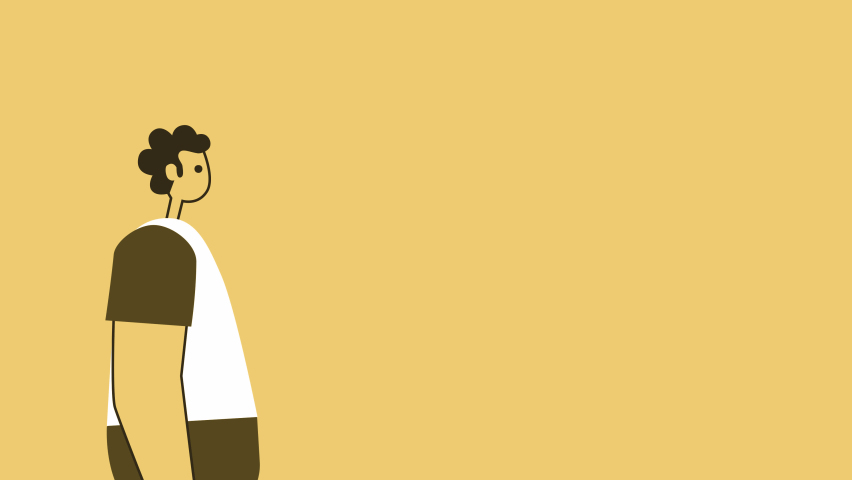 Yellow Style Man Flat Character Talking Explain with Speech Bubble. Isolated Loop Animation with Alpha Channel