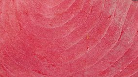 Piece of Tuna Fish Rotating Background. Raw Tuna Steak is the Most Dietary Fish in the World. Piece of Fish Macro Video
