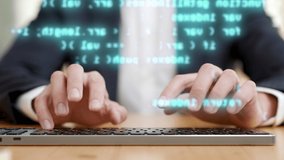 Modern Programmer Working of Develop Smart Innovation Close up. Businessman Person Analytics of Fintech Process Developing. Graphics Job of Protect Virtual Cyber Man. Finance People Marketing Research - Powered by Shutterstock - Get 15% off with code: PIKWIZARD15