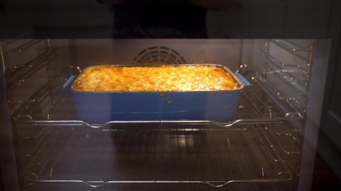 home made vegan lasagne baking in a pre heated oven