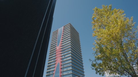 Barcelona, Spain; 11-16-2022: Modern office skyscraper building in Barcelona. City business district.