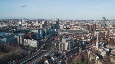 Establishing Aerial View Shot of London UK, United Kingdom, day, clear sky, amazing view