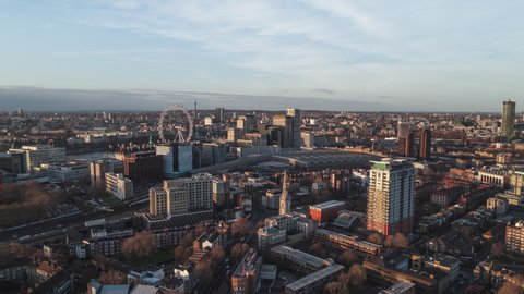 Establishing Aerial View Shot of London UK, United Kingdom, day, clear sky, wonderful view